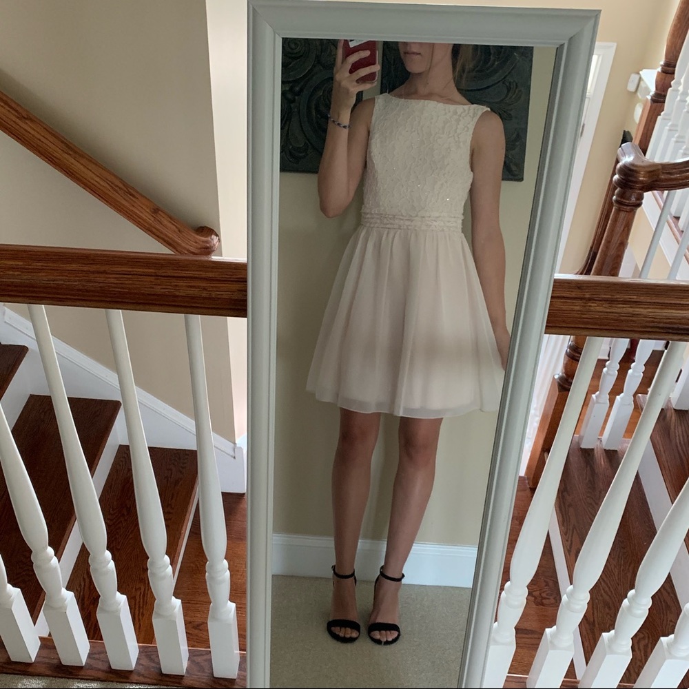 Homecoming Nude Lace Fit and Flare Dress